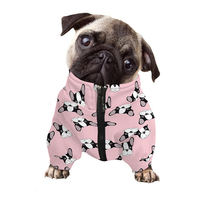 Cartoon French Bulldog Pattern Print Dog Zip Up Jacket