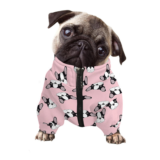 Cartoon French Bulldog Pattern Print Dog Zip Up Jacket