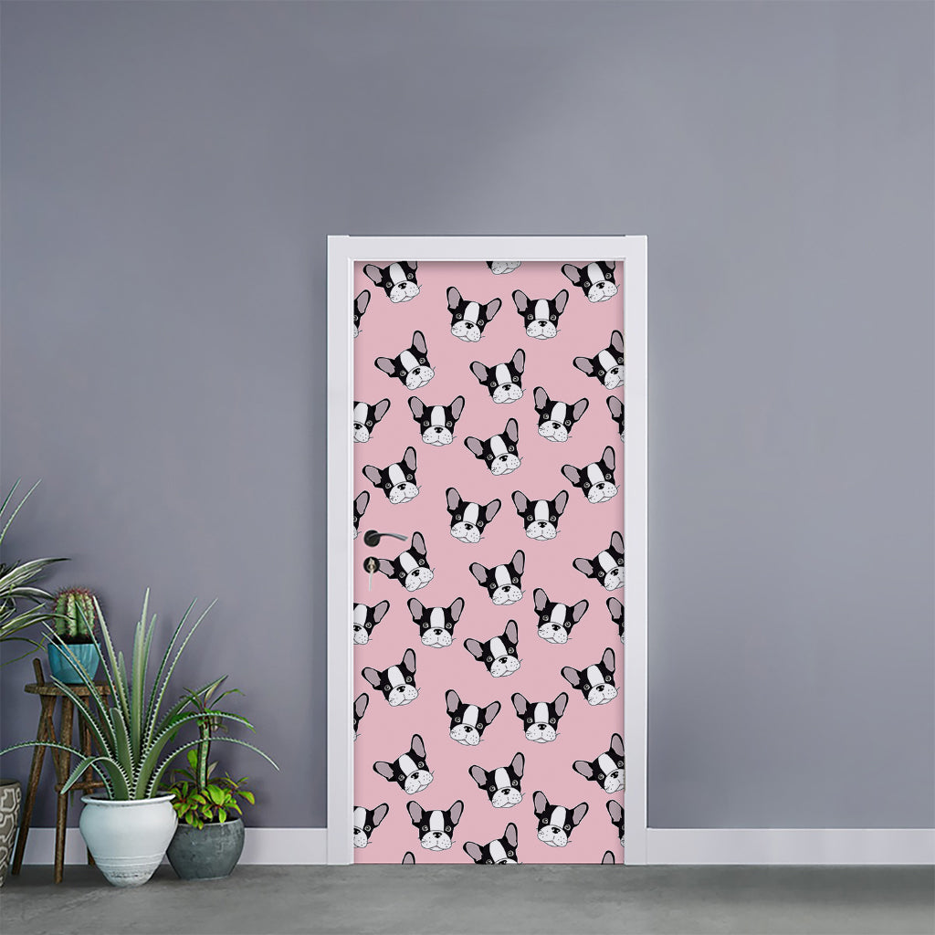 Cartoon French Bulldog Pattern Print Door Sticker