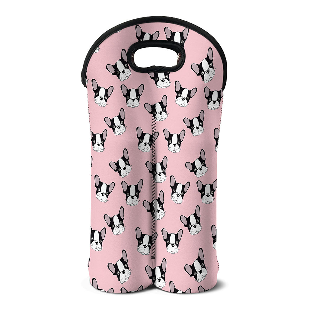 Cartoon French Bulldog Pattern Print Double Neoprene Wine Tote