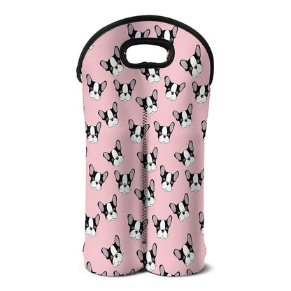 Cartoon French Bulldog Pattern Print Double Neoprene Wine Tote