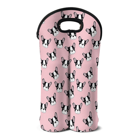 Cartoon French Bulldog Pattern Print Double Neoprene Wine Tote