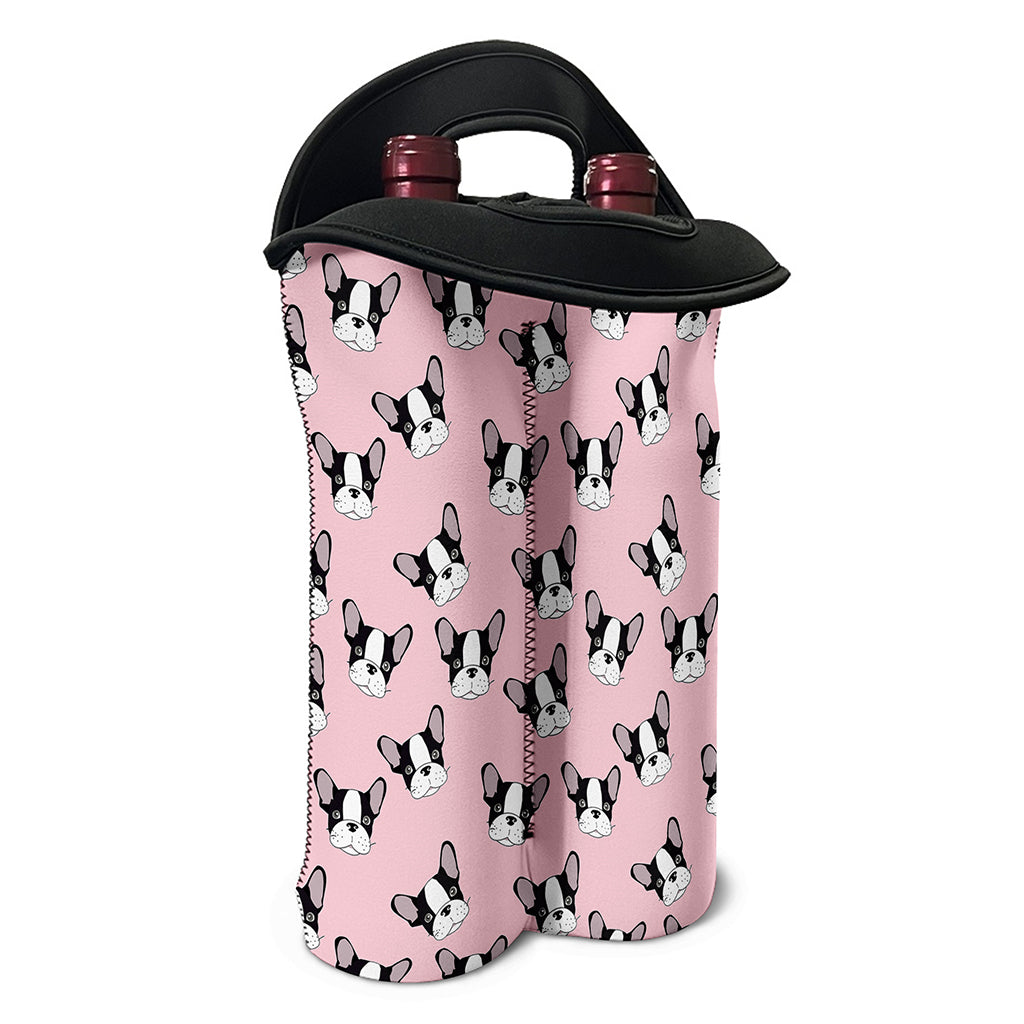 Cartoon French Bulldog Pattern Print Double Neoprene Wine Tote