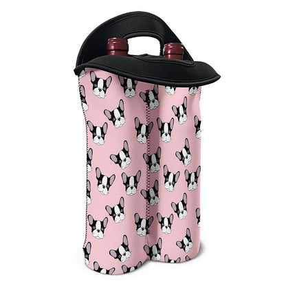 Cartoon French Bulldog Pattern Print Double Neoprene Wine Tote