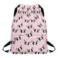 Cartoon French Bulldog Pattern Print Drawstring Backpack