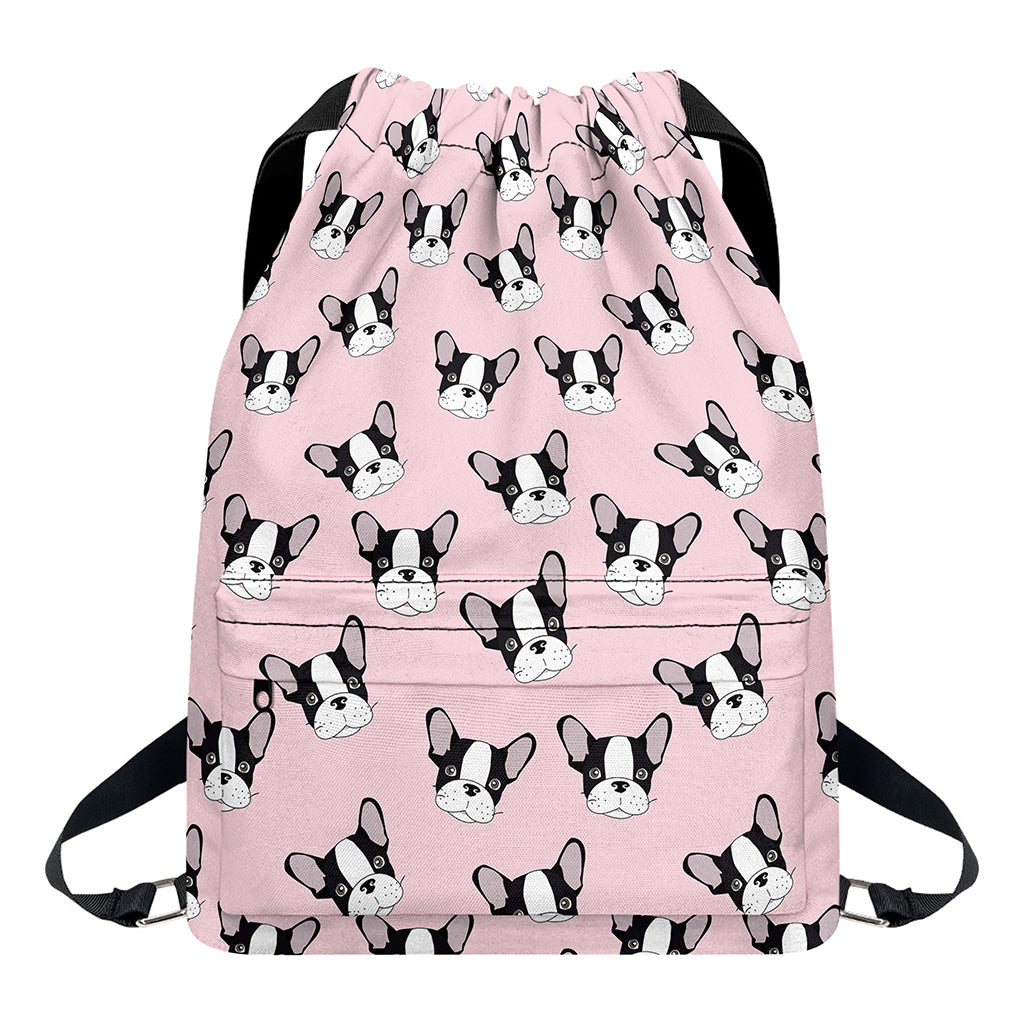 Cartoon French Bulldog Pattern Print Drawstring Backpack