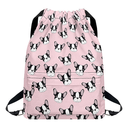 Cartoon French Bulldog Pattern Print Drawstring Backpack