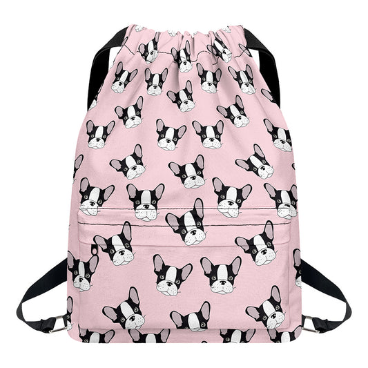 Cartoon French Bulldog Pattern Print Drawstring Backpack
