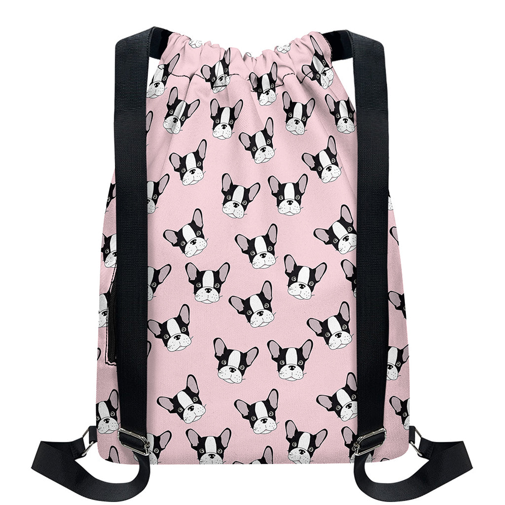 Cartoon French Bulldog Pattern Print Drawstring Backpack