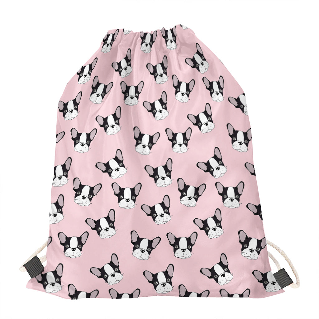 Cartoon French Bulldog Pattern Print Drawstring Bag