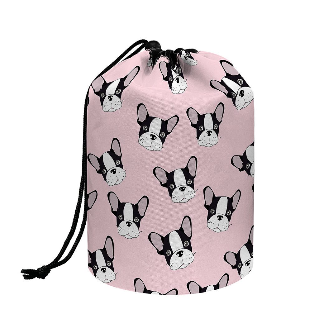 Cartoon French Bulldog Pattern Print Drawstring Makeup Bag