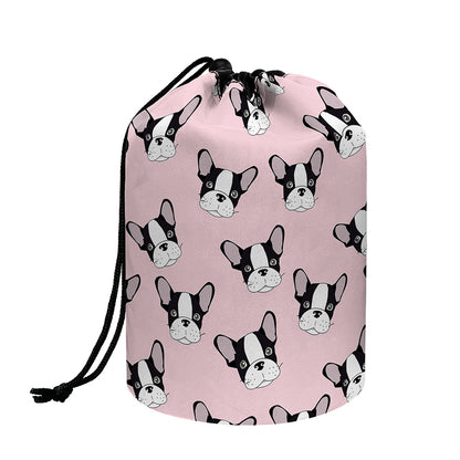 Cartoon French Bulldog Pattern Print Drawstring Makeup Bag