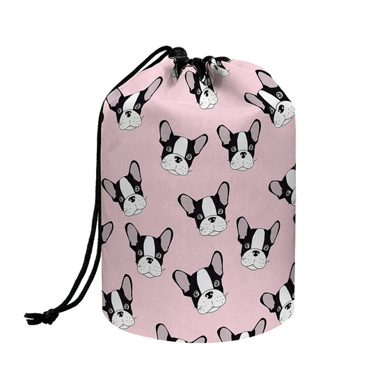 Cartoon French Bulldog Pattern Print Drawstring Makeup Bag