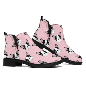 Cartoon French Bulldog Pattern Print Flat Ankle Boots