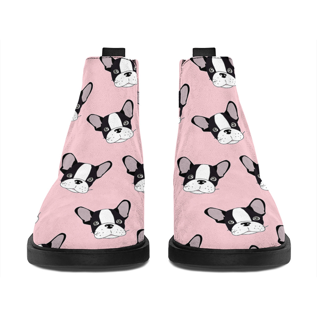 Cartoon French Bulldog Pattern Print Flat Ankle Boots