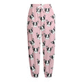 Cartoon French Bulldog Pattern Print Fleece Lined Knit Pants