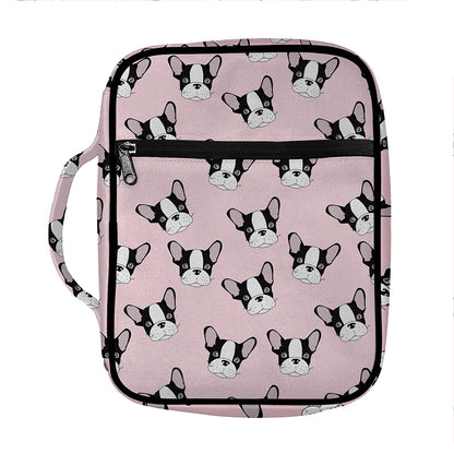 Cartoon French Bulldog Pattern Print Front Pocket Bible Bag