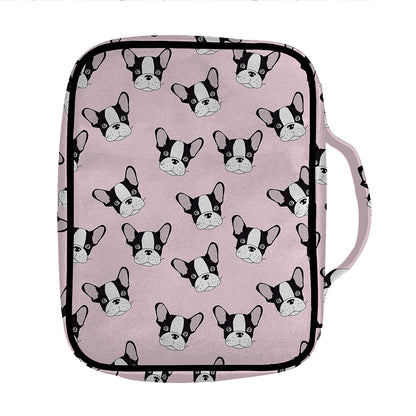 Cartoon French Bulldog Pattern Print Front Pocket Bible Bag