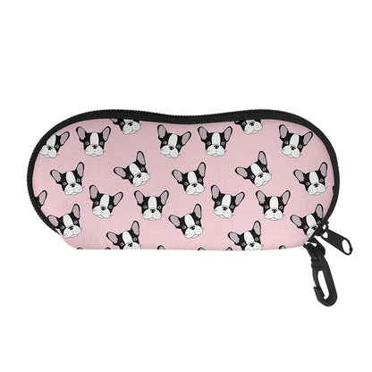 Cartoon French Bulldog Pattern Print Glasses Case