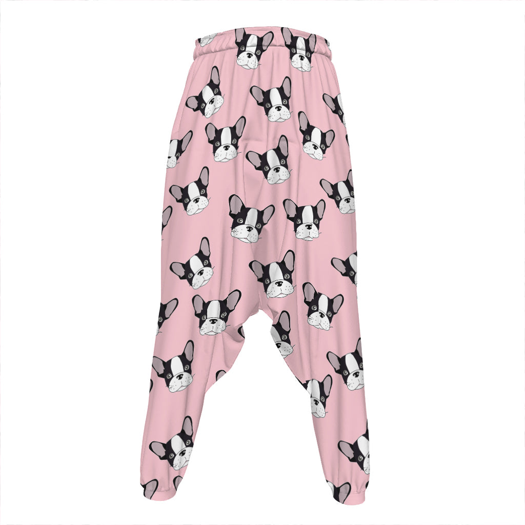 Cartoon French Bulldog Pattern Print Hammer Pants