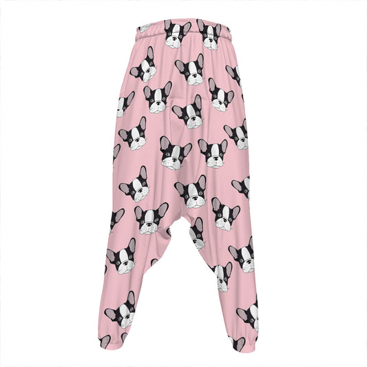 Cartoon French Bulldog Pattern Print Hammer Pants