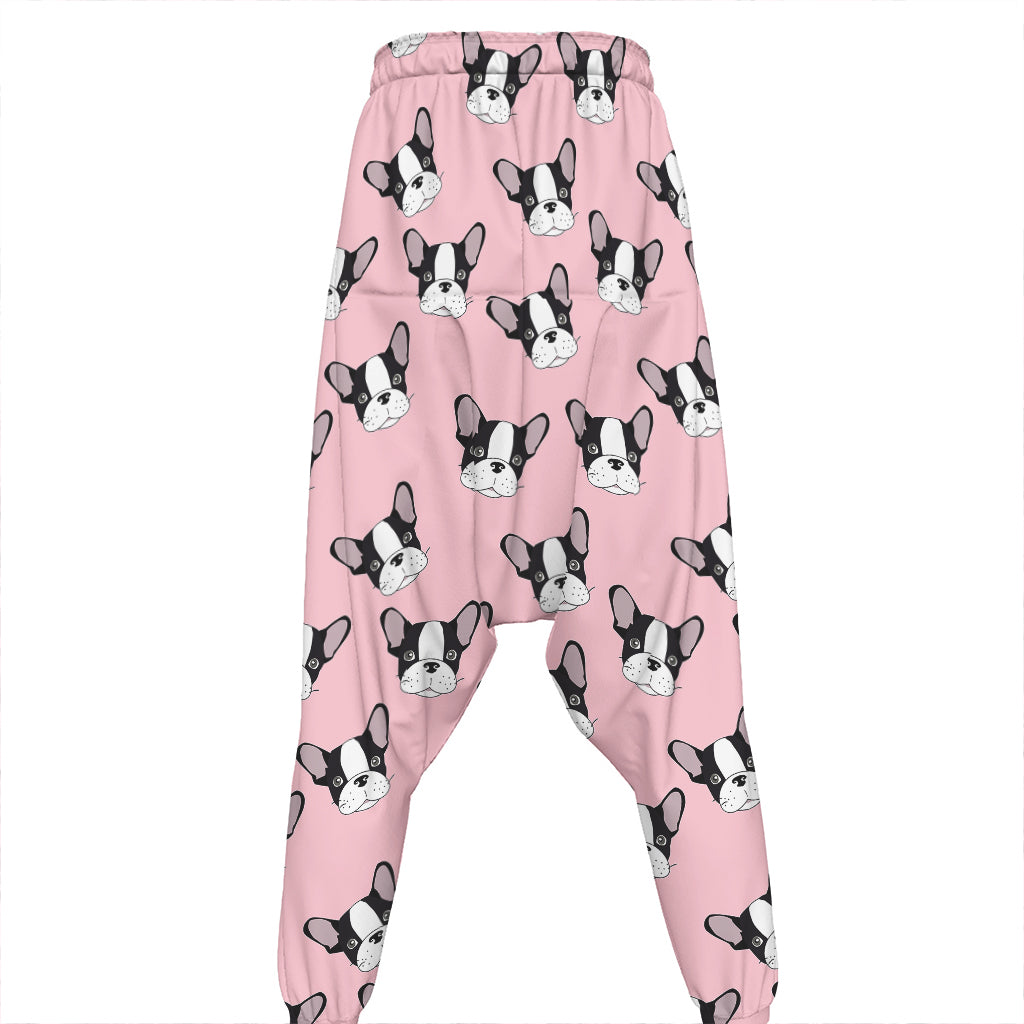 Cartoon French Bulldog Pattern Print Hammer Pants