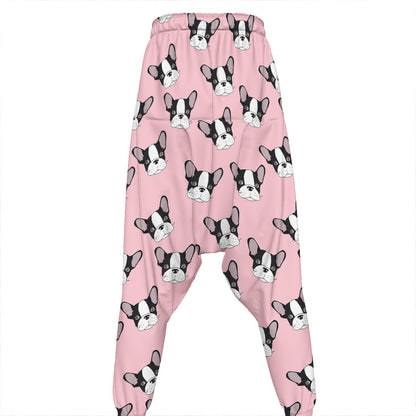 Cartoon French Bulldog Pattern Print Hammer Pants