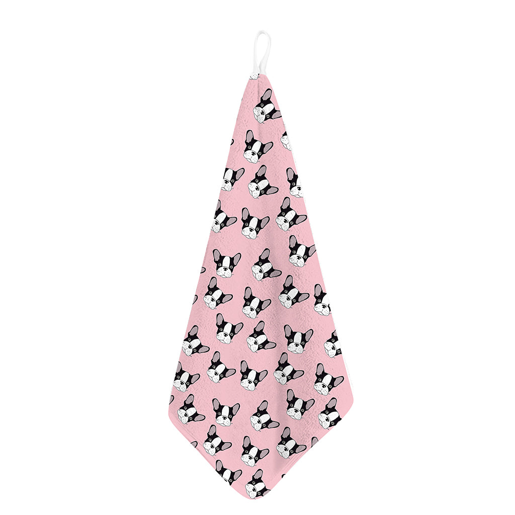 Cartoon French Bulldog Pattern Print Hand Towel
