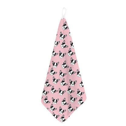 Cartoon French Bulldog Pattern Print Hand Towel