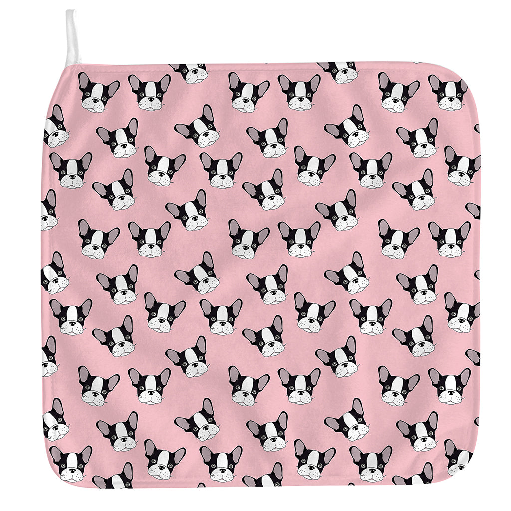 Cartoon French Bulldog Pattern Print Hand Towel