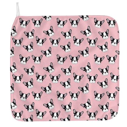 Cartoon French Bulldog Pattern Print Hand Towel
