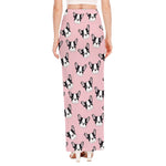 Cartoon French Bulldog Pattern Print High Slit Maxi Skirt