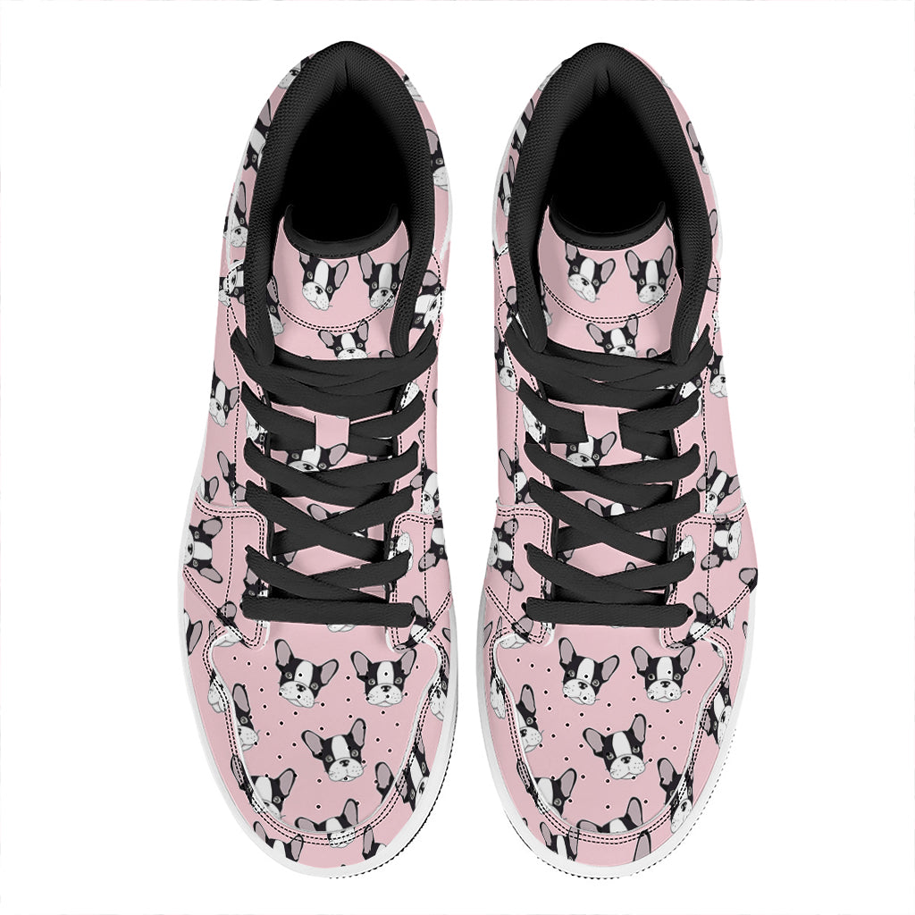Cartoon French Bulldog Pattern Print High Top Leather Sneakers
