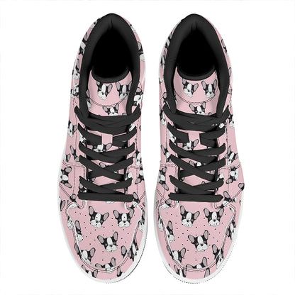 Cartoon French Bulldog Pattern Print High Top Leather Sneakers