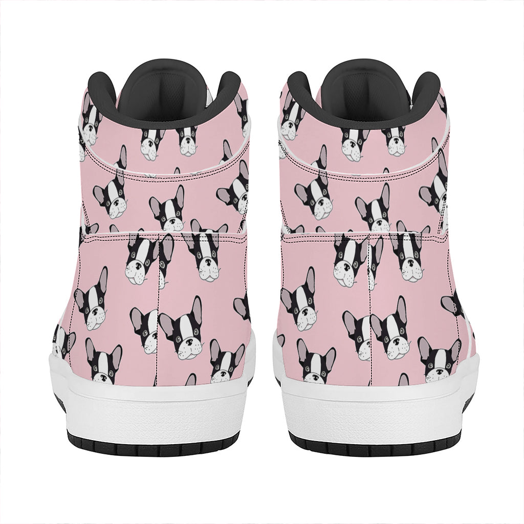 Cartoon French Bulldog Pattern Print High Top Leather Sneakers