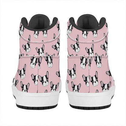 Cartoon French Bulldog Pattern Print High Top Leather Sneakers