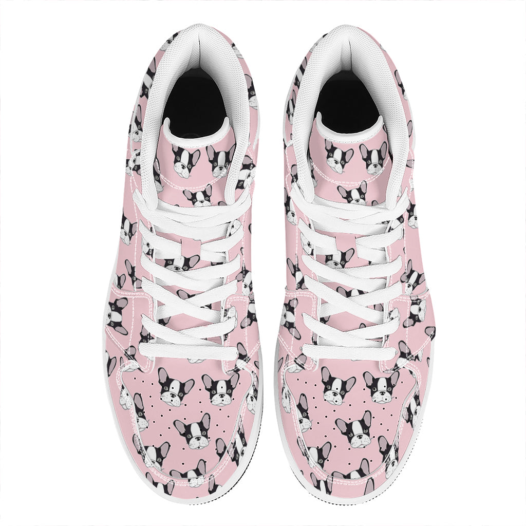 Cartoon French Bulldog Pattern Print High Top Leather Sneakers