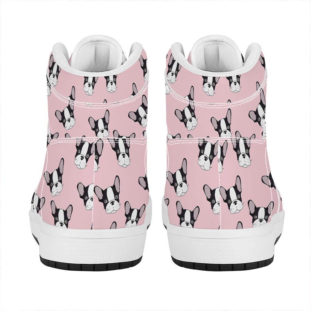 Cartoon French Bulldog Pattern Print High Top Leather Sneakers