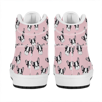 Cartoon French Bulldog Pattern Print High Top Leather Sneakers