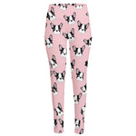 Cartoon French Bulldog Pattern Print High-Waisted Pocket Leggings