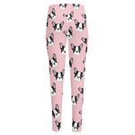 Cartoon French Bulldog Pattern Print High-Waisted Pocket Leggings