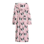 Cartoon French Bulldog Pattern Print Hooded Bathrobe