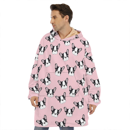 Cartoon French Bulldog Pattern Print Hoodie Blanket