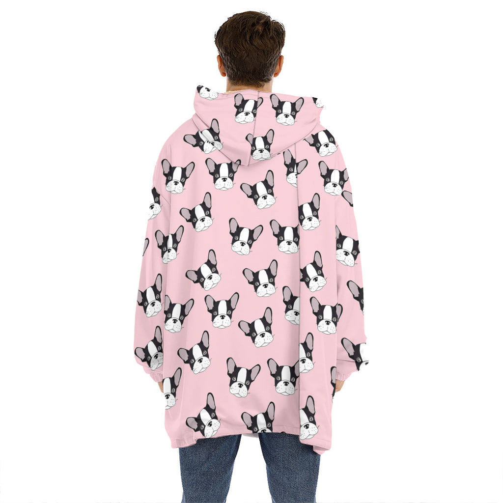 Cartoon French Bulldog Pattern Print Hoodie Blanket