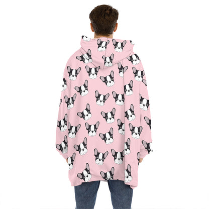 Cartoon French Bulldog Pattern Print Hoodie Blanket