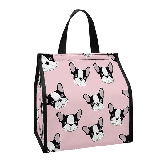 Cartoon French Bulldog Pattern Print Insulated Lunch Tote