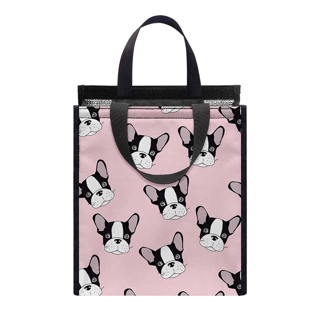 Cartoon French Bulldog Pattern Print Insulated Lunch Tote