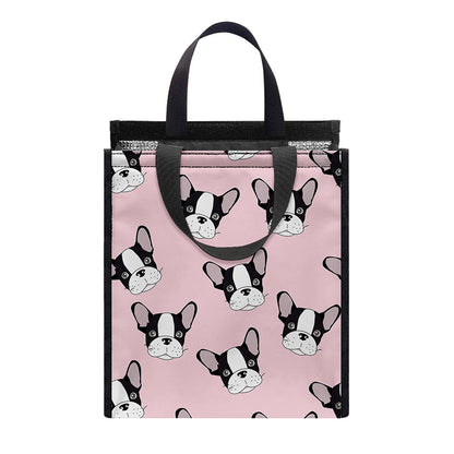 Cartoon French Bulldog Pattern Print Insulated Lunch Tote