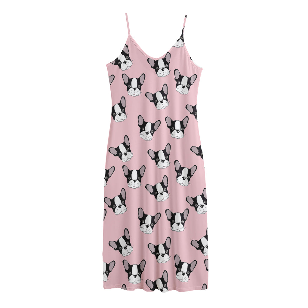 Cartoon French Bulldog Pattern Print Jersey Midi Cami Dress