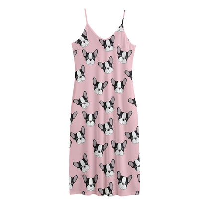 Cartoon French Bulldog Pattern Print Jersey Midi Cami Dress